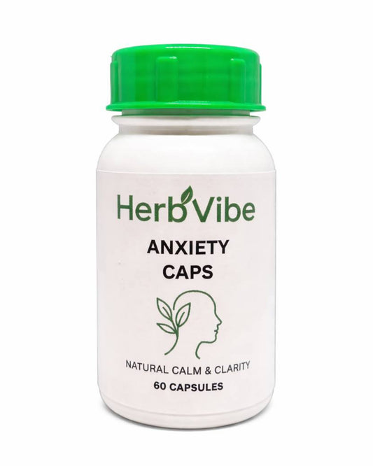 HerbVibe Anxiety Capsule bottle with green cap on a white background