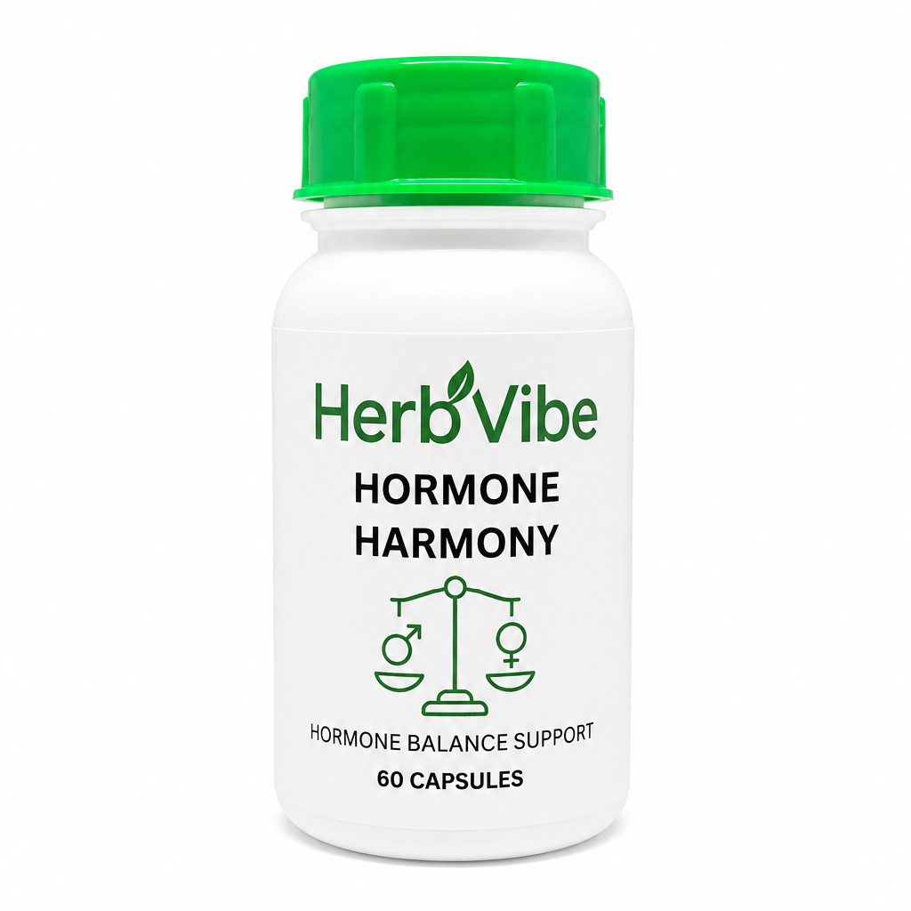 HerbVibe Hormone Harmony supplement bottle on a white background
