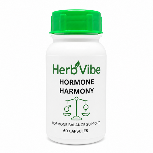 HerbVibe Hormone Harmony supplement bottle on a white background