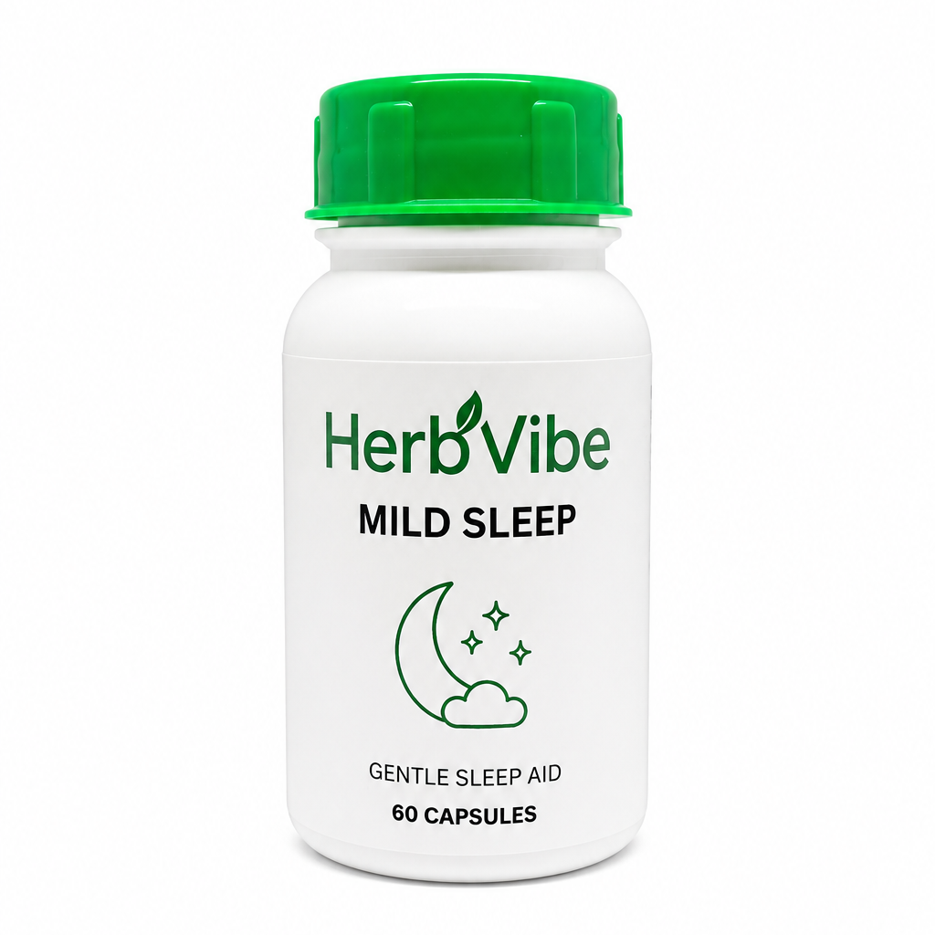 HerbVibe mild sleep aid bottle on a white background