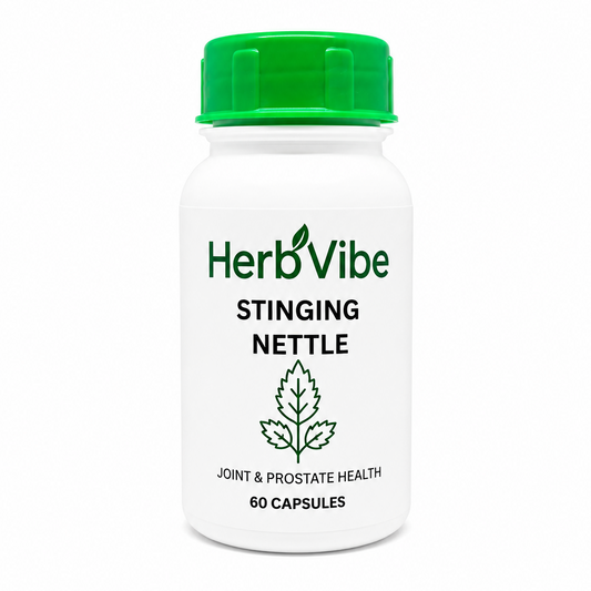 HerbVibe Stinging Nettle supplement bottle on a white background