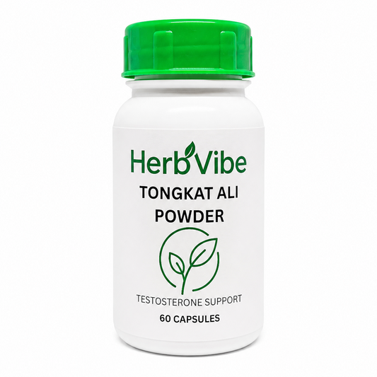 HerbVibe Tongkat Ali Powder bottle on a white background