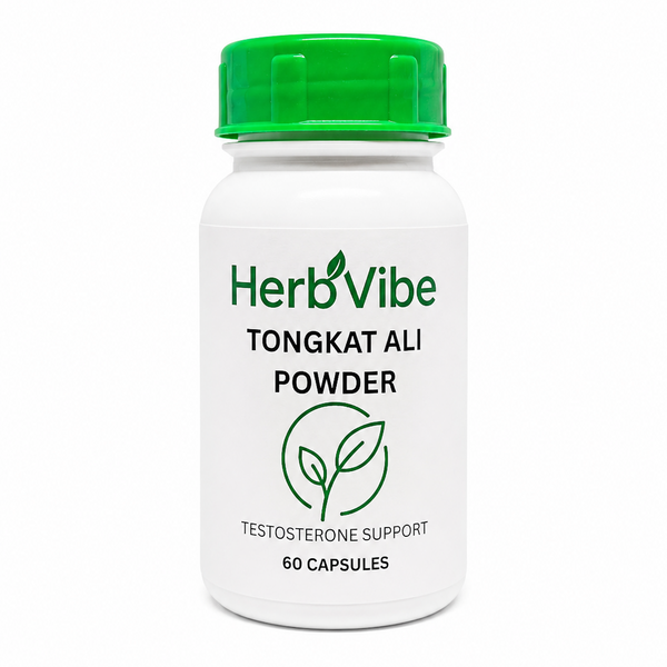 HerbVibe Tongkat Ali Powder bottle on a white background