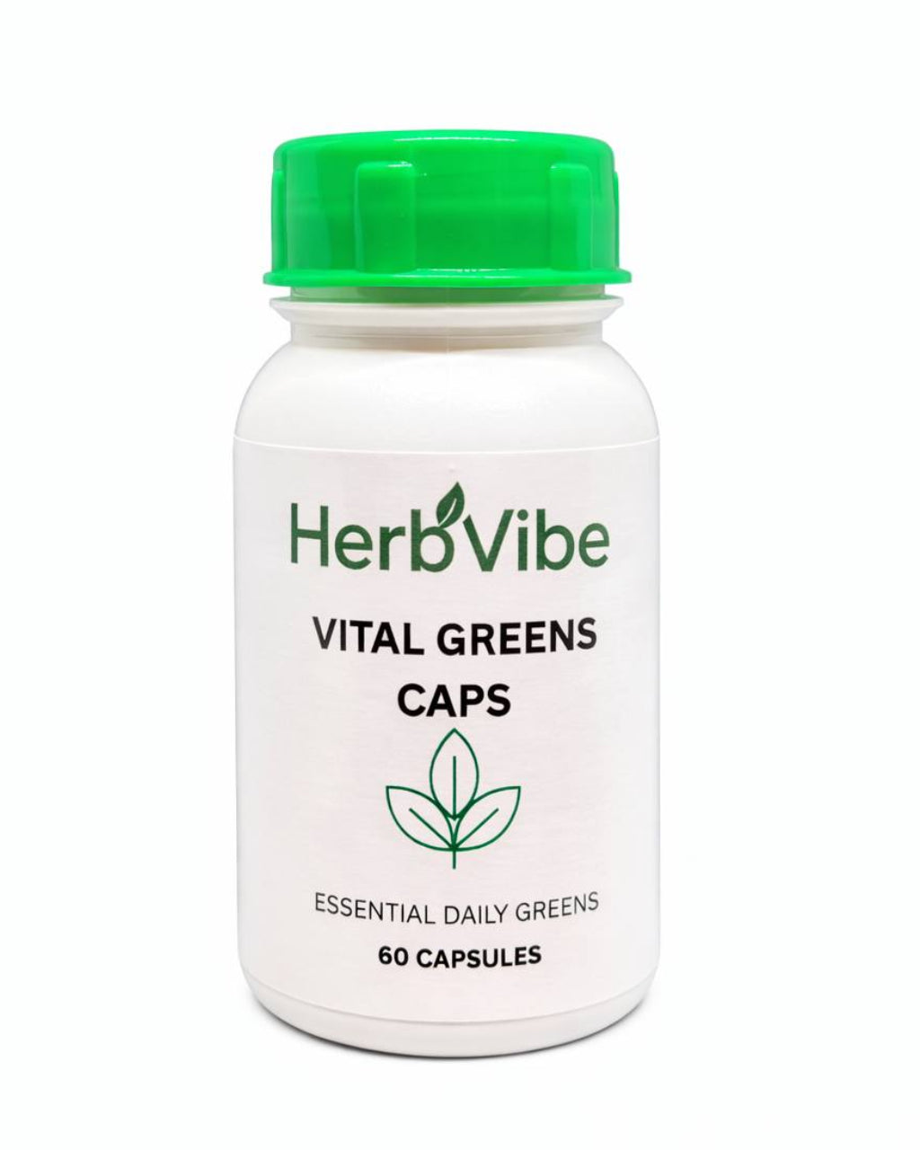 HerbVibe Vital Greens Capsule bottle on a white background
